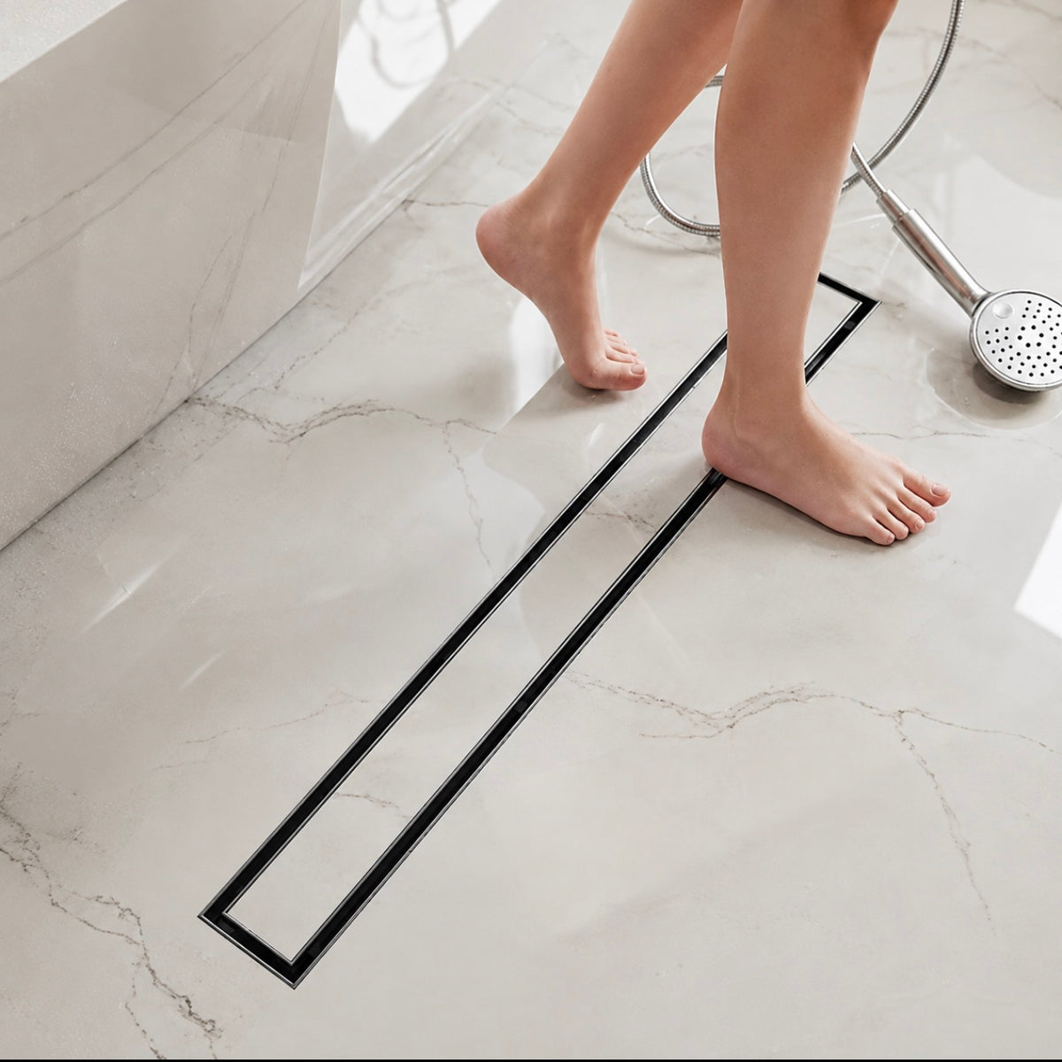 Linear Shower Drain Matte Black - Installation perspective
