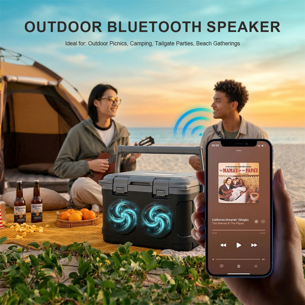 Gallon Camping Cooler with Built-In Wireless Speaker